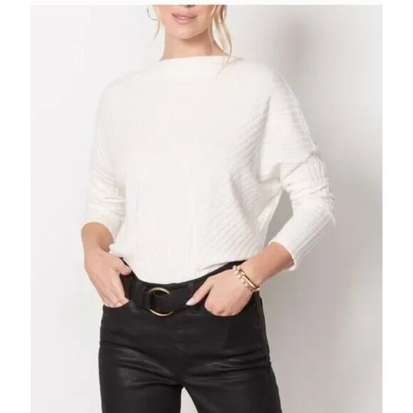 Michael Stars Sweater Womens Large White Jasper Ribbed Pullover Knit Soft Top - Picture 1 of 8